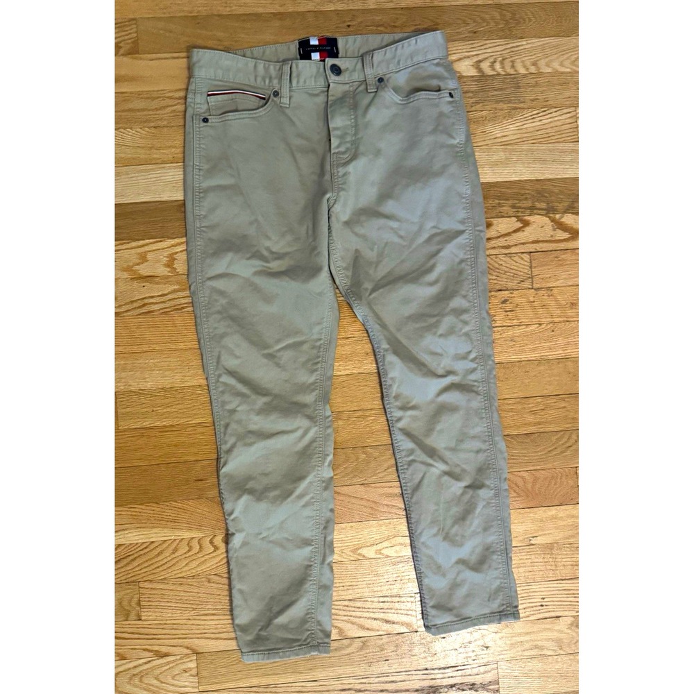 Tommy Hilfiger Men's Beige Chino Pants 32 Regular Slim Tapered Stretch Twill